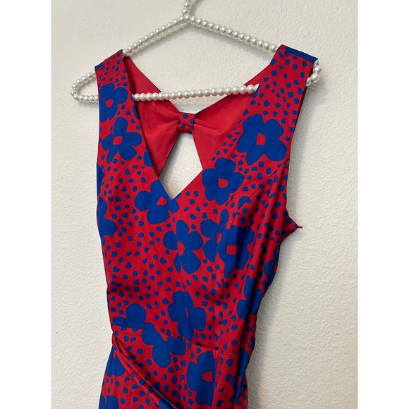 ModCloth Timeless Magnetism A-Line Dress Size Medium Red Blue Floral Knee Length - Picture 6 of 16